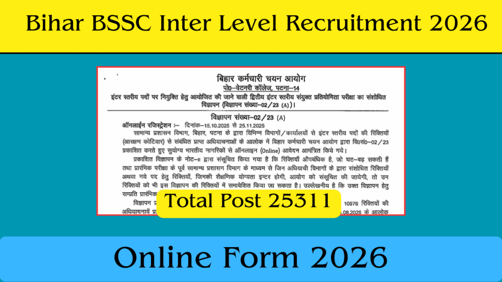 Bihar BSSC Inter Level Recruitment 2026