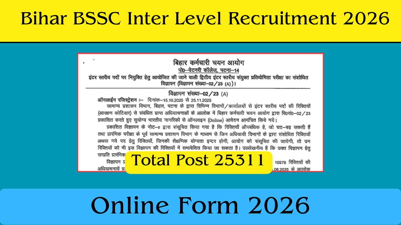 Bihar BSSC Inter Level Recruitment 2026
