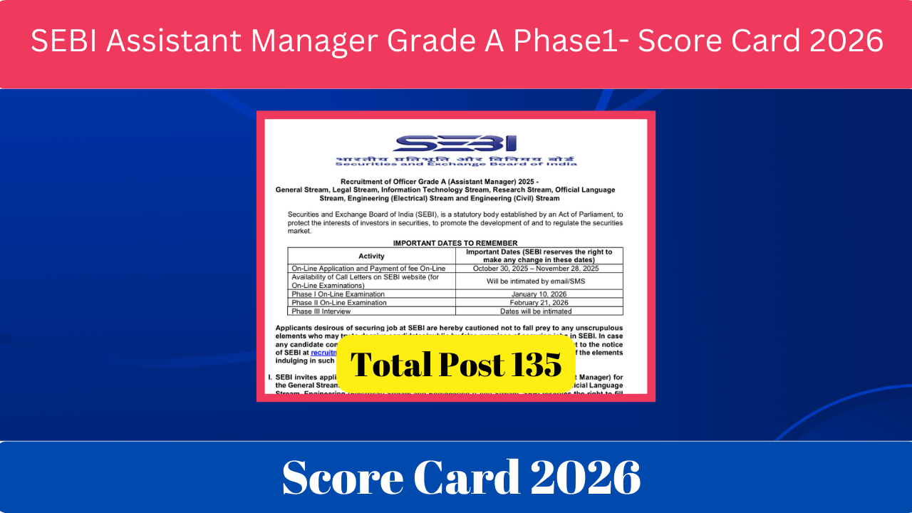 SEBI Assistant Manager Grade A Phase1- Score Card 2026