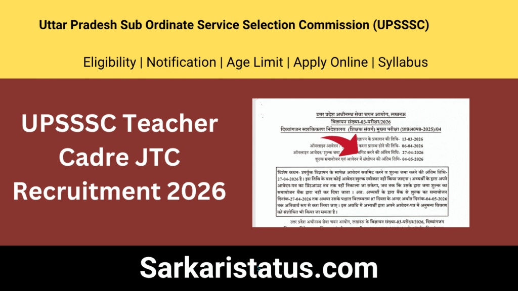UPSSSC Teacher Cadre JTC Recruitment 2026